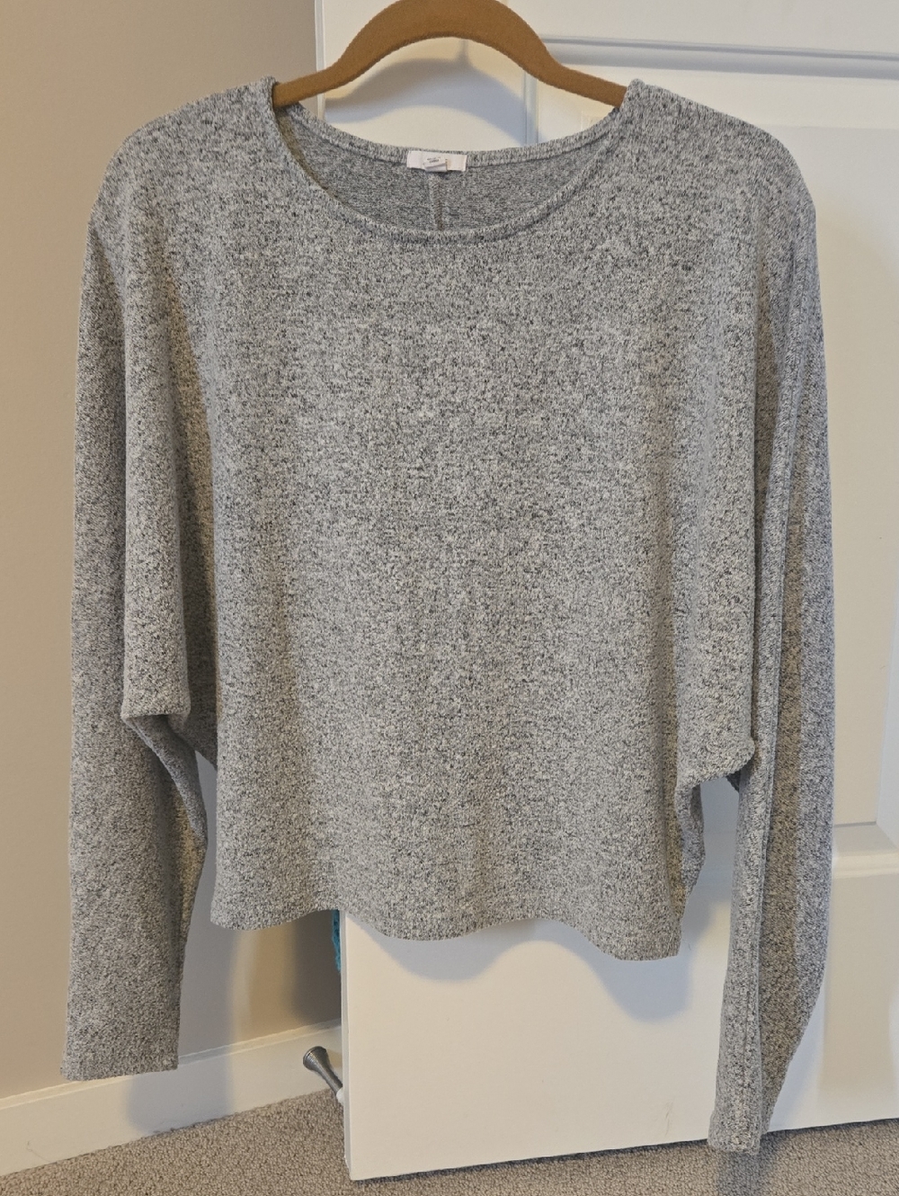 Grey Marled Batwing LS Knit Top